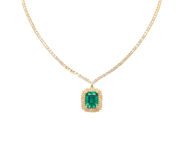 10.10 carat Glamorous Natural Emerald Halo Pendant Necklace Sparkling Diamond Setting