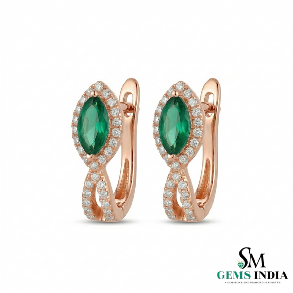 Luxury Marquise Cut Emerald Earrings with Diamond Halo