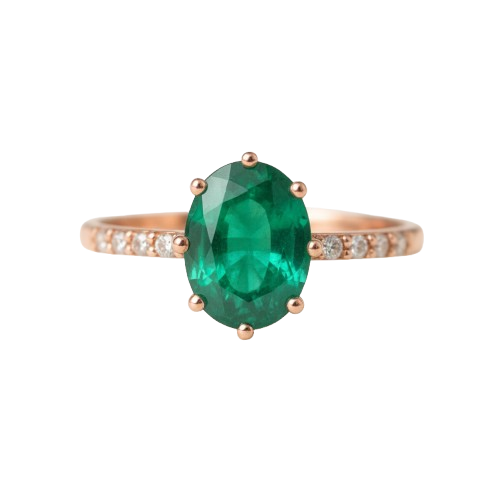 1 carat Oval Cut Natural Emerald and Diamond Ring in 14K Gold Classic Solitaire Design