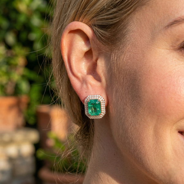 Natural Emerald Cut 4.10 Carats Women Stud Earrings