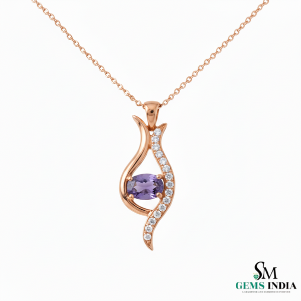 Natural Oval Tanzanite Diamond Accent Gold Pendant - anniversary gift for her