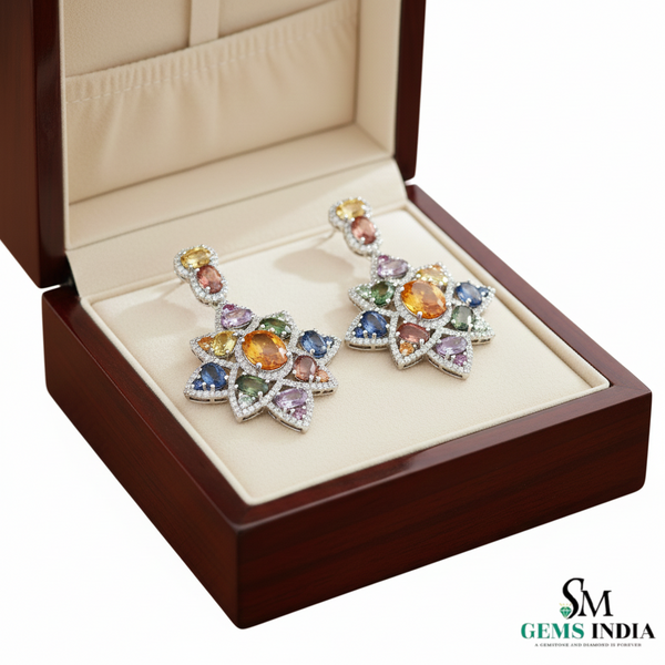 Oval shape Starburst Multicolor Gemstone Star Earrings – Vibrant Statement Dangle Design