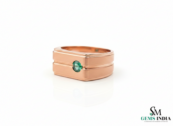 Round Natural Emerald Men's Band In 14k Gold / Men's Engagement Ring For Women And Girls / Men's Wedding Band