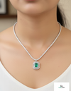 2.50 carat Green Emerald Diamond Halo Necklace With Luxury Emerald-Cut Pendant Anniversary gift