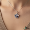 Floral Oval Blue Sapphire Diamond Flower Pendant - Engagement Gift For her