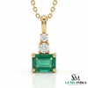 Emerald Cut Green Emerald Pendant with Double Round Diamond Accent