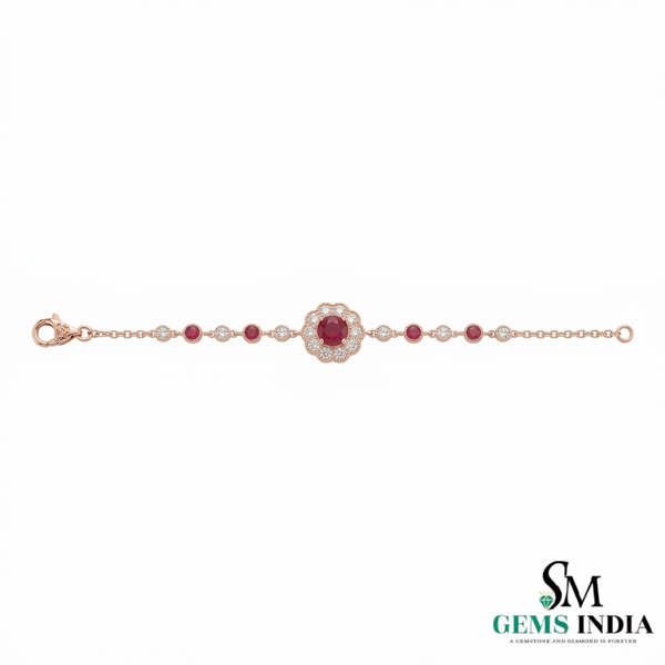 Ruby and Diamond Floral Chain Bracelet in Rose Gold – Fine Gemstone Jewelry for Women