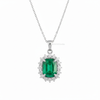 Natural Cushion Emerald Necklace in 14K Gold Diamond Halo Pendant for Her