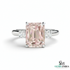 Emerald Cut Morganite Diamond Promise Ring in 18K Gold - Gift For Her