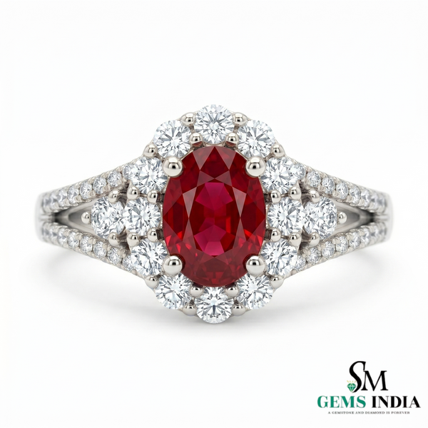 Oval Shape Ruby And Diamond Engagement Ring - 14k Solid Gold July Birthstone Anniversary Wedding Ring