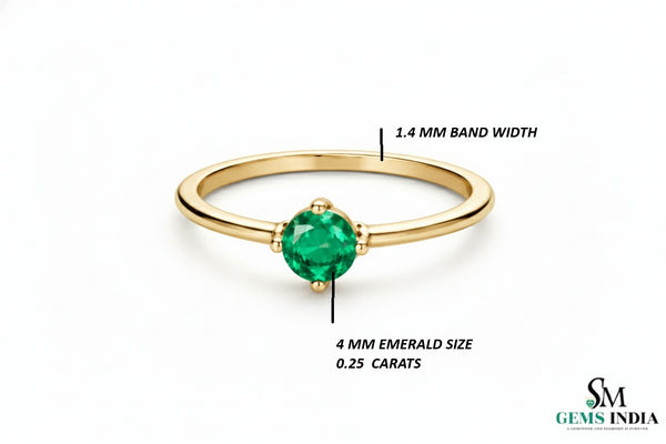 Round Emerald Solitaire Ring – Minimalist Natural Green Emerald Promise Ring