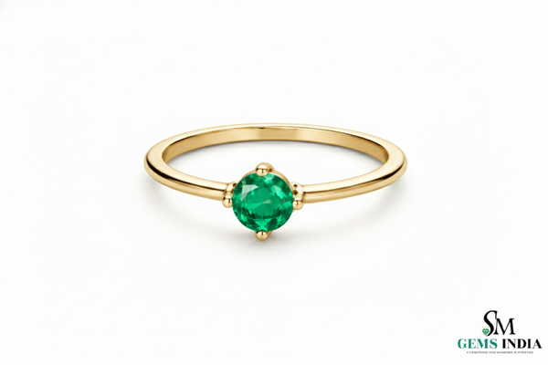 Round Emerald Solitaire Ring – Minimalist Natural Green Emerald Promise Ring