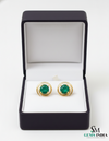 Natural Emerald Stud Earrings – Round Emerald Minimal Swirl Design