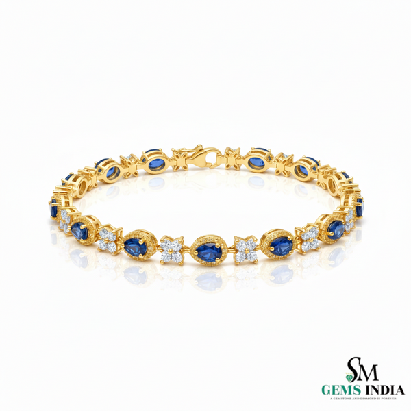 Blue Sapphire & Diamond Flower Bracelet in 14k and 18k Gold – Elegant Women’s Bracelet