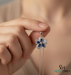 Floral Oval Blue Sapphire Diamond Flower Pendant - Engagement Gift For her