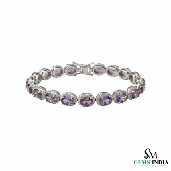 February Birthstone Amethyst and Diamond Halo Bracelet