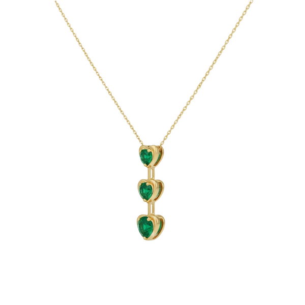 Triple Heart Design Round Natural Emerald Pendant in 14k Gold Romantic May Birthstone Gift