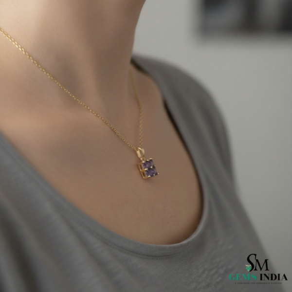 Princess Cut Tanzanite Square Pendant Minimal Square Pendant