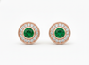 Round Natural Emerald & Diamond Halo Stud Earrings Fine White Gold Jewelry