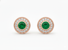 Round Natural Emerald & Diamond Halo Stud Earrings Fine White Gold Jewelry