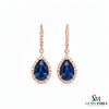Pear Shaped Blue Sapphire and Diamond Halo Dangle Earrings - Sapphire Diamond Earrings