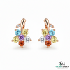 Multicolor Gemstone Flower Drop Earrings– Diamond Accent Floral Cluster Dangle Earrings for Women
