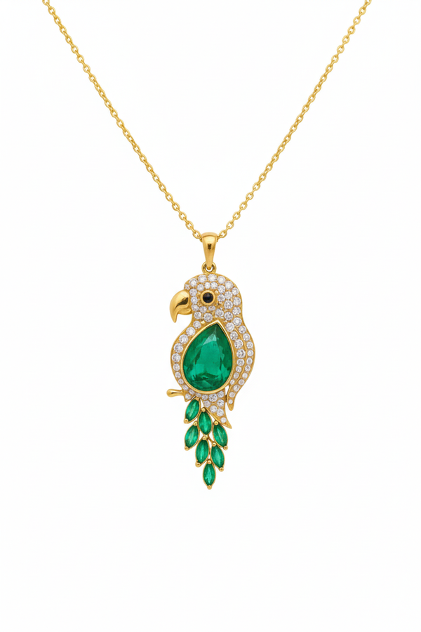 4.50 carat Green Pear Emerald Parrot Pendant Dazzling Gold Pendant for Elegant Style