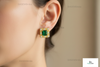 Octagon Natural Emerald & Diamond Halo Stud Earrings in 14k gold