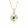 0.75 carat Round shaped Natural Emerald intertwined loops Cluster Pendant in 14k yellow gold