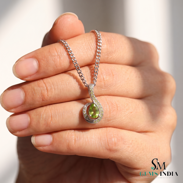Pear Cut Peridot Pendant With Green Gemstone Accents – Special Occasion Jewelry