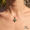 Pear shaped Natural Emerald and Diamond Four-Leaf Clover Pendant in 14K Gold Gift for her