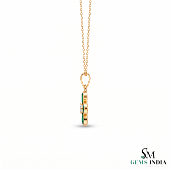Pear shaped Natural Emerald and Diamond Four-Leaf Clover Pendant in 14K Gold Gift for her