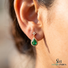 2.30 Carat Pear-Shaped Natural Emerald and Diamond Halo Drop Earrings in 18k Gold