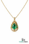 Natural pear shape emerald and diamond pendant