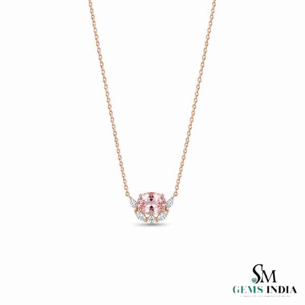 Oval Morganite Pendant with Diamond Accents – Jewelry Gift for Her