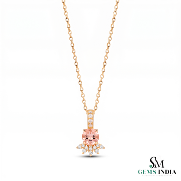 Natural Morganite Pendant with Diamond Accents - Pink Gemstone