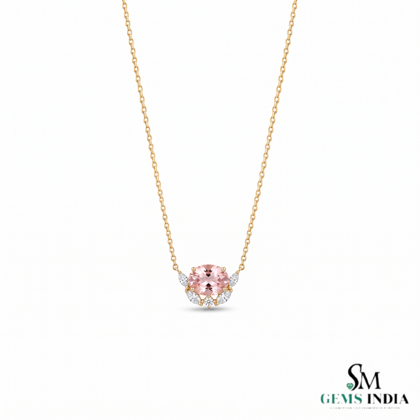 Oval Morganite Pendant with Diamond Accents – Jewelry Gift for Her