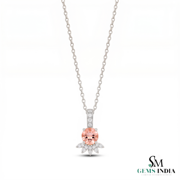 Natural Morganite Pendant with Diamond Accents - Pink Gemstone