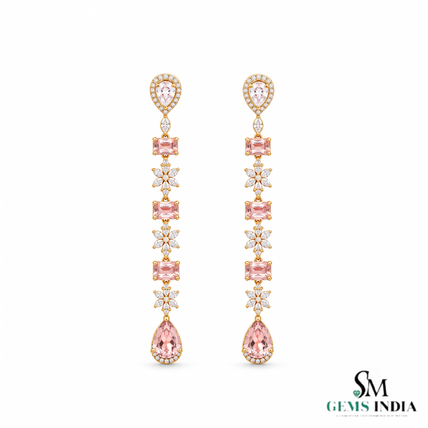 Morganite and Diamond Dangle Earrings –Elegant Bridal Jewelry