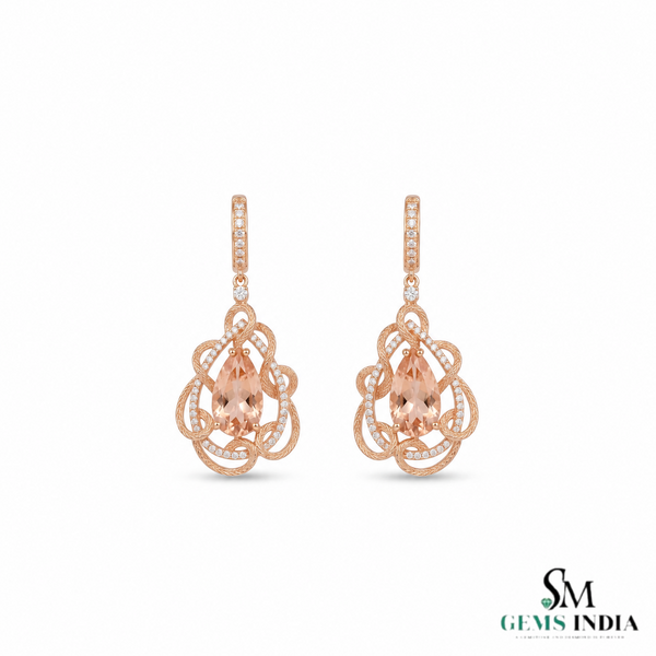 Pear Cut Morganite Drop Earrings with Diamond Accents - Gift For Her