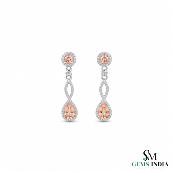 Pear Shaped Pink Gemstone Dangle Earrings - Elegant Fine Jewelry
