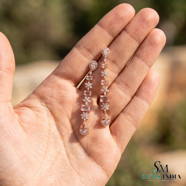 Morganite and Diamond Dangle Earrings –Elegant Bridal Jewelry