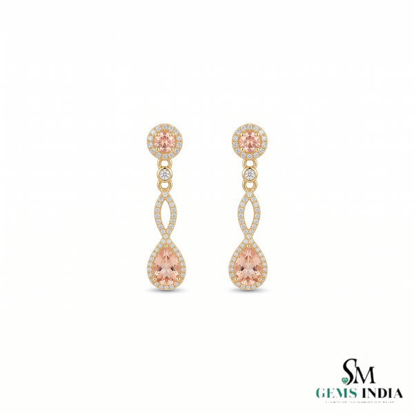 Pear Shaped Pink Gemstone Dangle Earrings - Elegant Fine Jewelry
