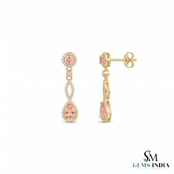 Pear Shaped Pink Gemstone Dangle Earrings - Elegant Fine Jewelry