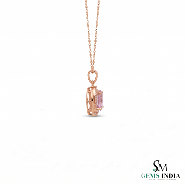 Pink Morganite Oval Pendant With Diamond Accent Halo - Romantic Gift For Women