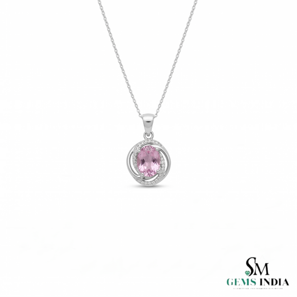 Pink Morganite Oval Pendant With Diamond Accent Halo - Romantic Gift For Women