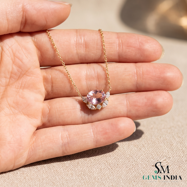 Oval Morganite Pendant with Diamond Accents – Jewelry Gift for Her