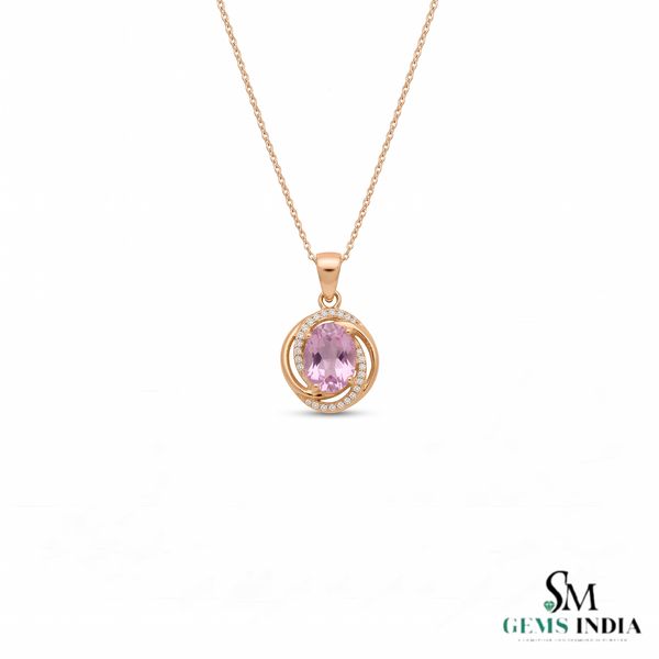 Pink Morganite Oval Pendant With Diamond Accent Halo - Romantic Gift For Women
