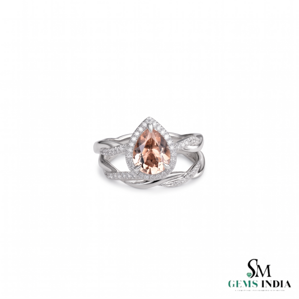 Pear Cut Morganite and Diamond Statement Ring - Gift For Her