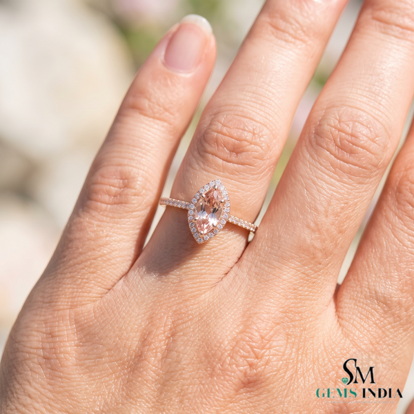 Morganite Marquise And Diamond Ring For Her - Engagement Ring